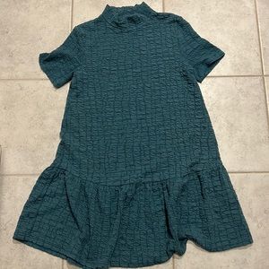 Zara turquoise textured peplum short sleeve dress